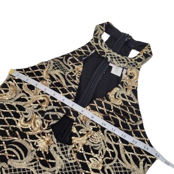 L'ATISTE Gold Metallic Sequin Halter Side Slit Maxi Dress Small - Picture 9 of 13